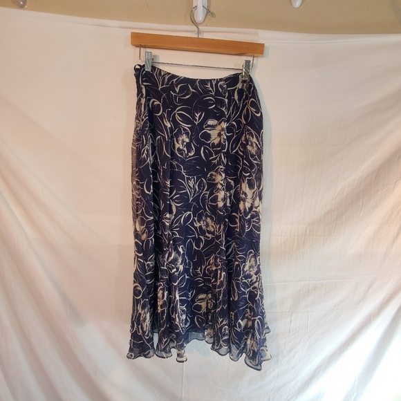 Vintage Lauren Ralph Lauren Women's 10 Silk Lined Floral Flare Midi Skirt New - Picture 2 of 3